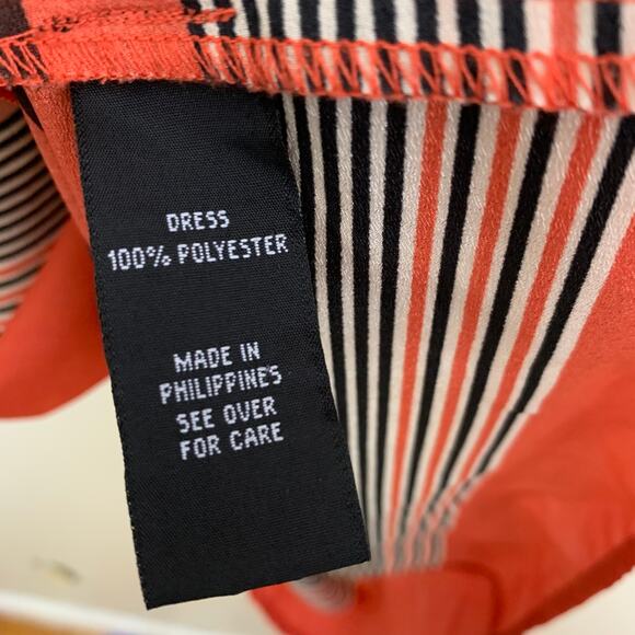 A Byer Dress Multi Stripe V neck Flounce Ruffle Sleeveless Dress Coral Orange M - Picture 8 of 10